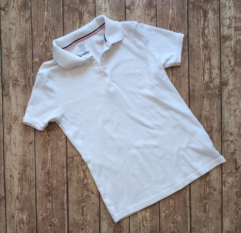 French Toast Short Sleeve Picot Collar Polo Shirt, White, XL 14-16 - Uniform